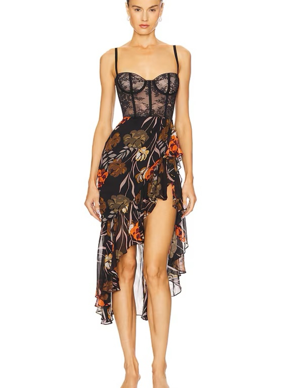 Katie May Take a Sip Floral Lace Corset Asymmetrical Dress S